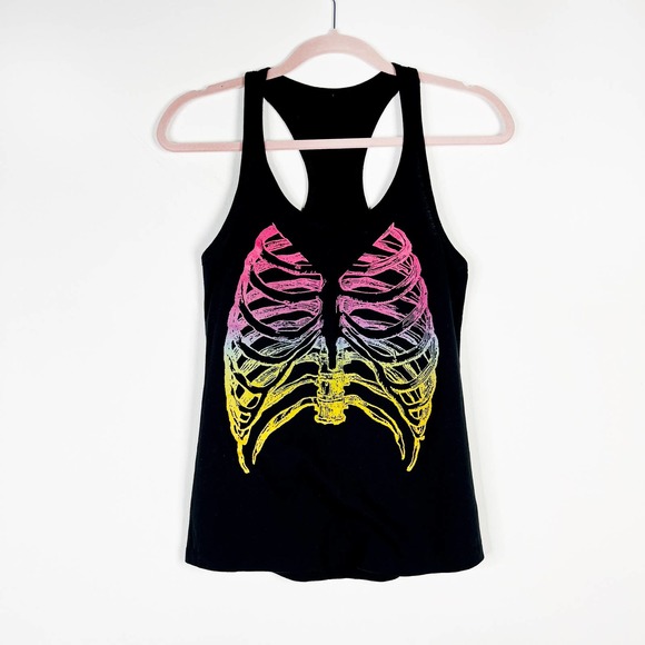 Bundle two black tank tops rainbow skeleton Size small - Picture 6 of 6